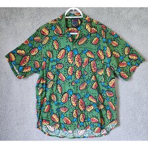 VTG BIG HED designs Size Small Green Pineapple Button Up Hawaiian Shirt USA Made